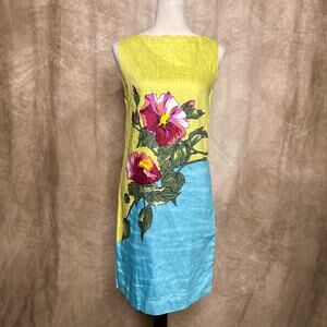 Vintage 60s Passport Fashions Floral Midi Shift Dress Multicolor Tropical Belted